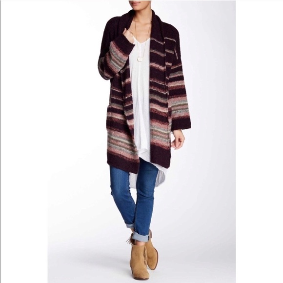 Free People Alpaca Wool Blend Striped Coat Medium - Picture 1 of 8